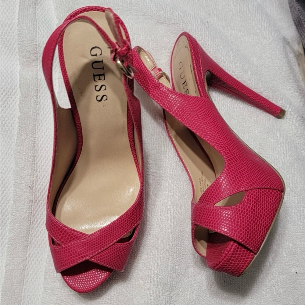 Guess Fuchsia Peep-Toe Heels